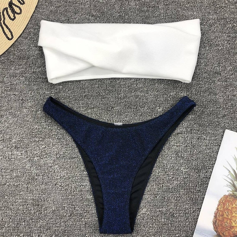 Women's Shimmering Irregular Cutout Bikini Set