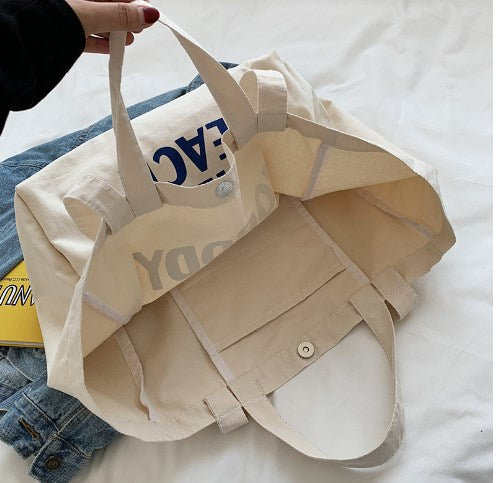 Canvas Letter Tote Bag, Shoulder Crossbody Bag
