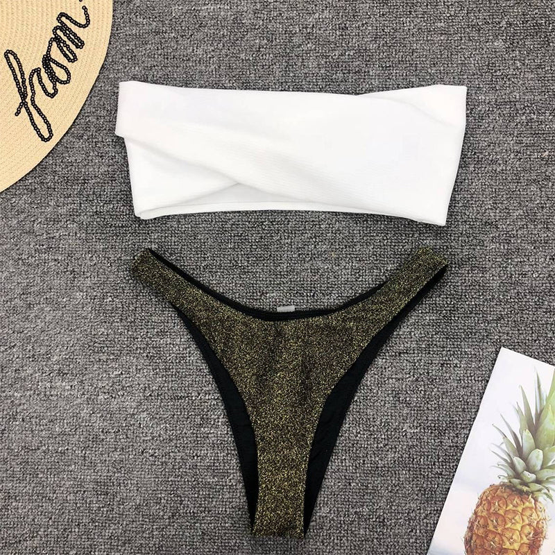 Women's Shimmering Irregular Cutout Bikini Set