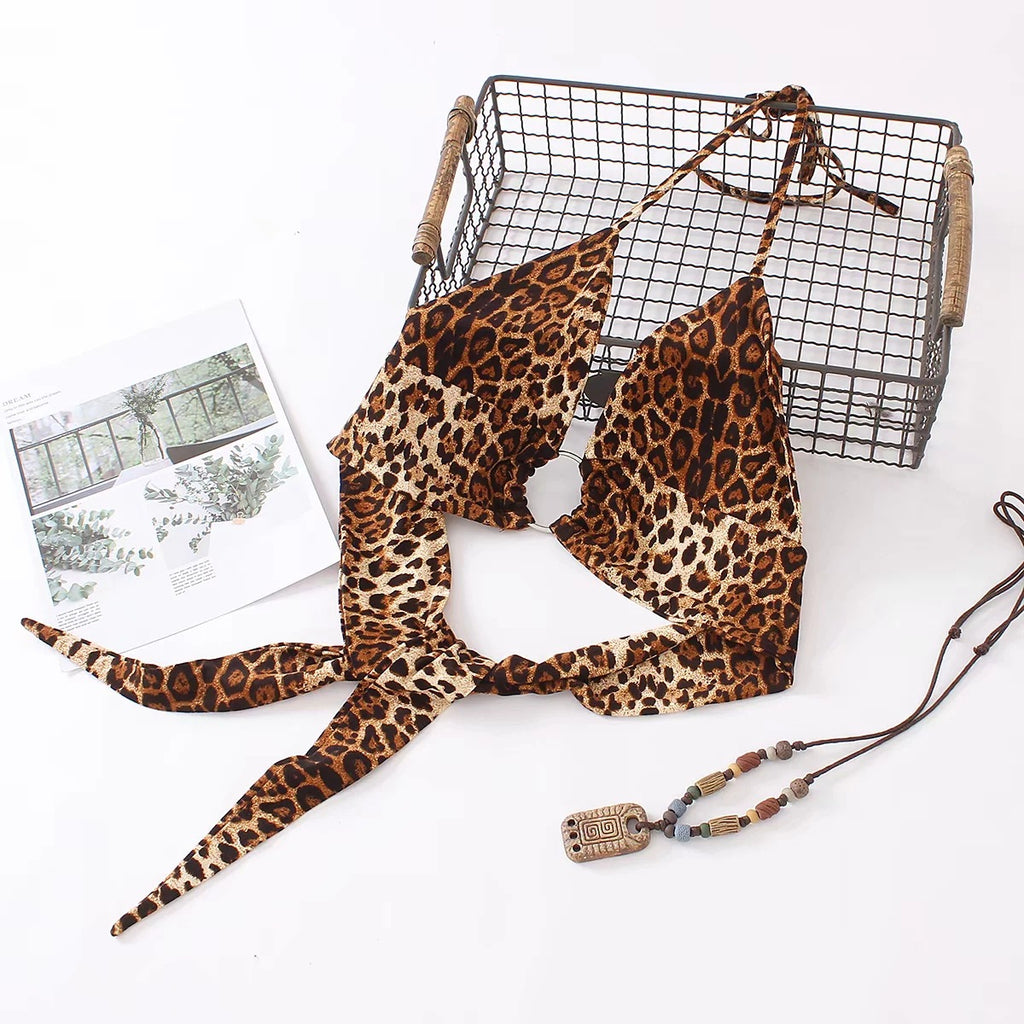 Leopard Print Crop Top Bikini