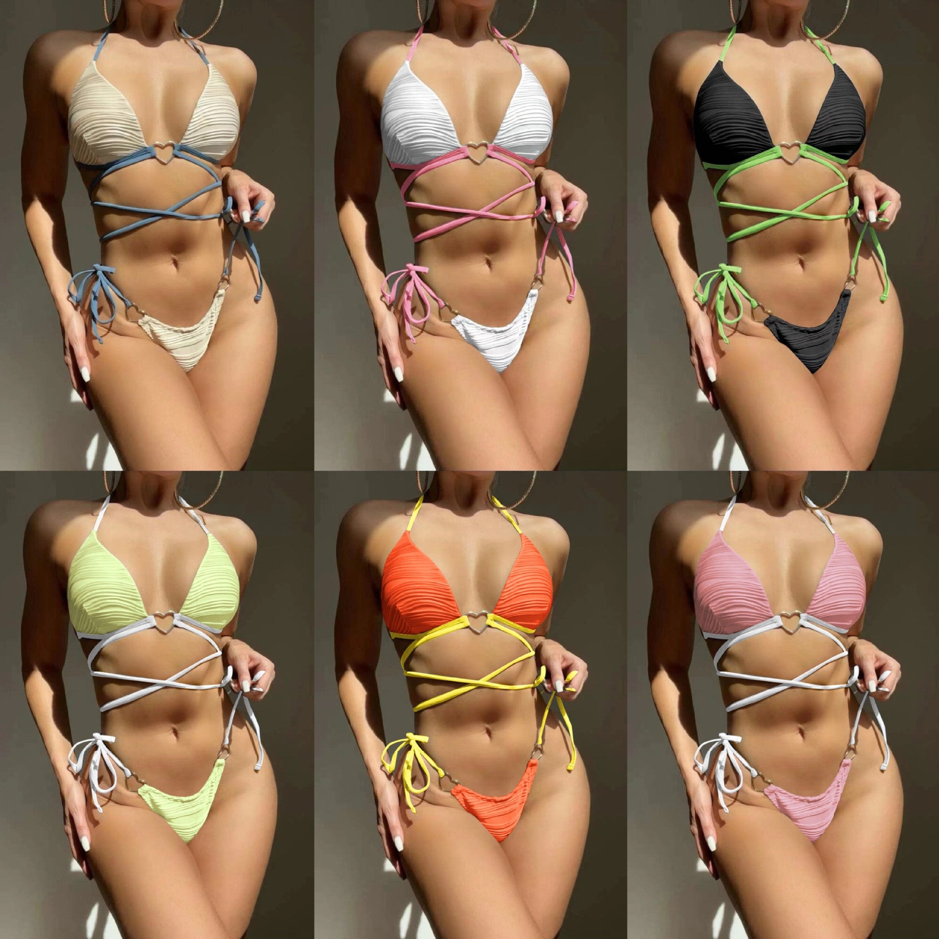 2026 Sexy Heart-Shaped Drawstring Bikini Swimsuit