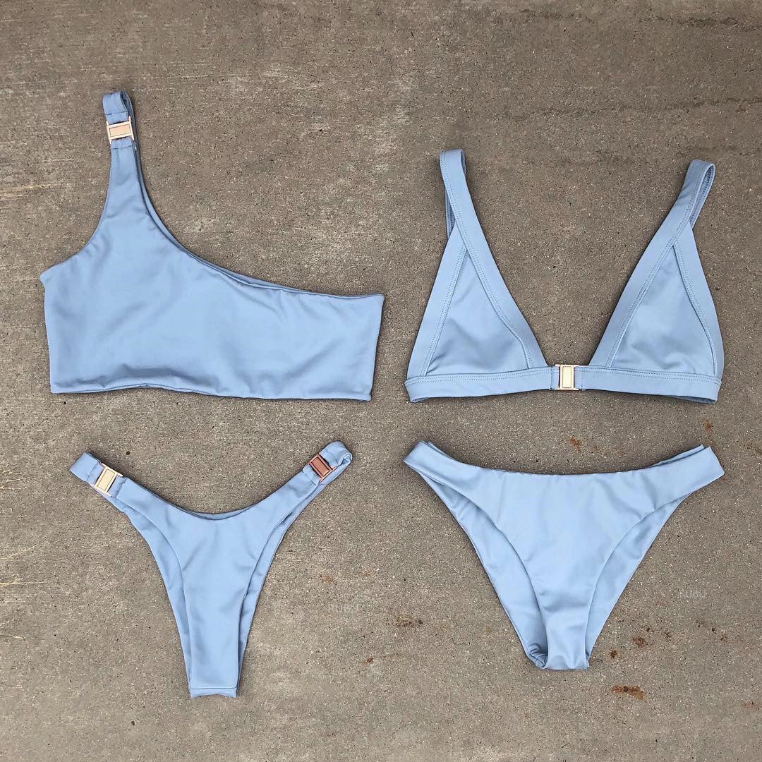 2026 Women's One-Shoulder Solid Color Bikini Swimsuit