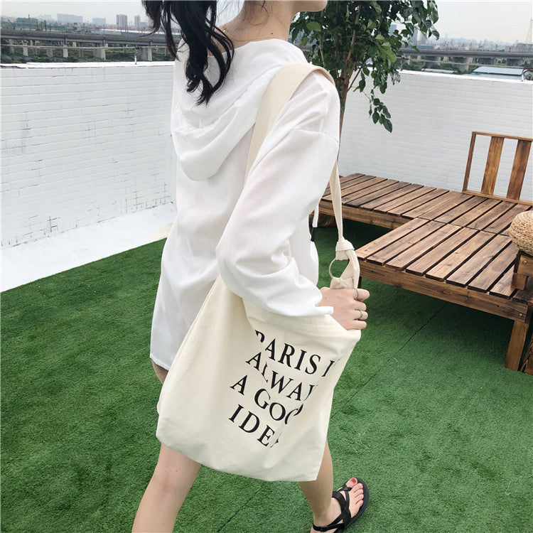 Canvas Letter Tote Bag, Shoulder Crossbody Bag